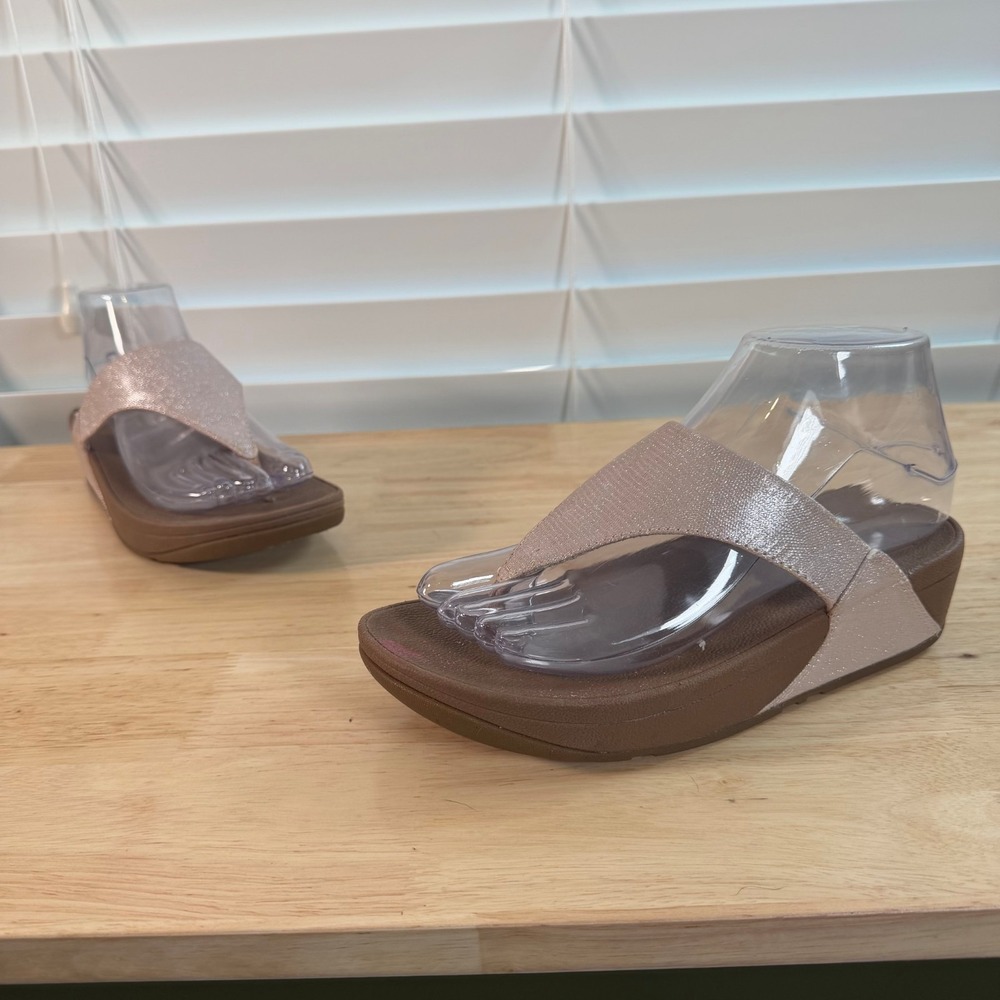 FitFlop Lulu Shimmer Toe-Post Sandals Women's Rose Gold Slip-On Comfort - 6